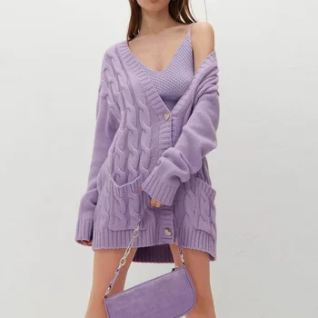 Moterų ilgas džemperis susagstomi megztiniai 2021 m. rudens ir žiemos naujas kišenės mygtuką, saldus, purus midi megzti cardigan megztiniai moteris striukė 1
