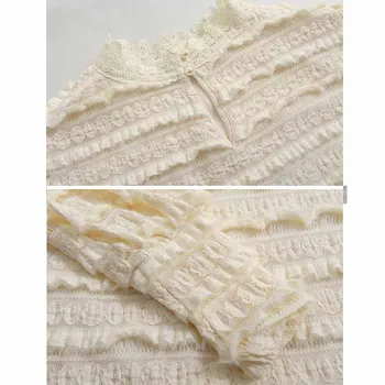 Rudenį, Žiemą Plisuotos Nėrinių Palaidinė Moterims Korėjos Stovėti Apykakle Ilgomis Rankovėmis Elegantiškas Moteris, Viršuje Naujų Pynimas Vintage Marškinėliai Blusas 16581 1