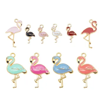 10vnt/pak Sumaišykite Flamingo plaukiojantis Gyvūnai, Pakabučiai Lydinio Emalio Pakabukai 