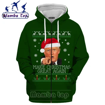 Mamba viršų 3D Spausdinimo Kalėdų Zipeer Hoodies Mielas Sniego Moterų Juokingi vyriški Zip Hoody Donald Trump Hip-Hop ' O Kaklo Vyrams Gobtuvu Kailis 2