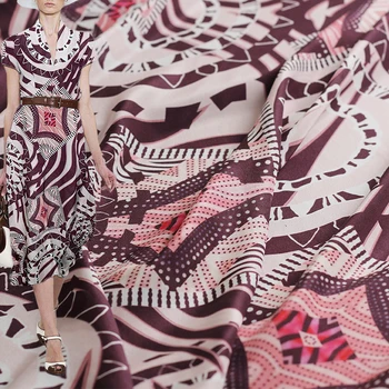 Pearlsilk 12momme geometrijos abstrakčiai atspausdinti šilko krepo de chine vasaros suknelė 