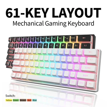 MK61 61 Klavišų PBT Keycap Mechaninė Žaidimų Klaviatūra RGB Apšvietimas Karšto Keitimo NKRO Gateron Switchs Tipas-C Laidinio PC Kompiuteris 2