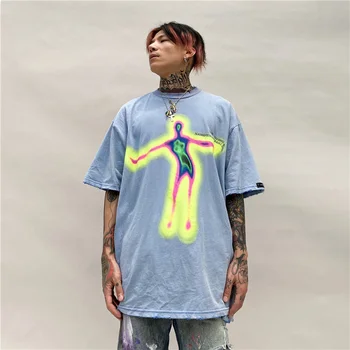 Vasaros Iškreiptas Portretas Spausdinimo T-shirt Vyrai Y2k Hip-Hop trumparankoviai Streetwear Negabaritinių Retro Vyrų Marškinėliai 2