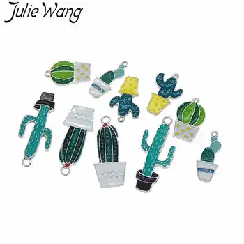 Julie Wang 5VNT Įvairių Stilių Emalio Vazoninių Augalų Kaktusas White K Tonas Žavesio Karoliai, Auskarai, Papuošalai Išvados Priėmimo Priedų 2