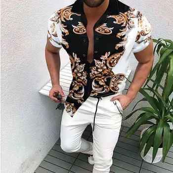 Karšto Pardavimo Atsitiktinis Mados Spausdinti Havajų Marškinėliai 2021 M. Vasaros vyriškų Drabužių Single-Breasted Cardigan Palaidinė trumpomis Rankovėmis Marškiniai Vyrai 2