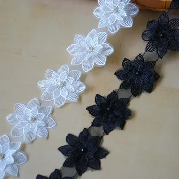 20Yards Siuvinėtų Nėrinių Apdaila Guipure Baltas Juodas Audinys Pasidaryk pats Apdailos 65mm Pločio Venise 3D Gėlių Aplikacijos Pleistras Siuvimo Amatai 3