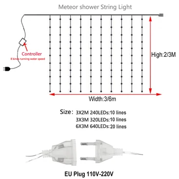 3*2M/3*6M ES Plug Pasakų LED Krioklys Varveklis Styginių Šviesos Naujųjų Metų Užuolaidų Meteoras Lempa Vestuves Kambario Foną Dekoras 3