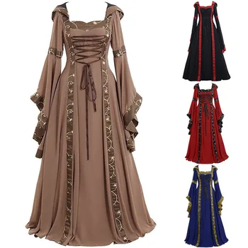 Moterų Derliaus Susiėmę Suknelės Celtic Viduramžių Grindų Ilgis Renesanso, Gotikos Cosplay Ponios Suknelė Elegantiškas Suknelė skraiste femme 3