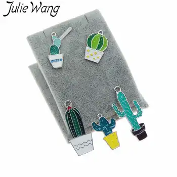 Julie Wang 5VNT Įvairių Stilių Emalio Vazoninių Augalų Kaktusas White K Tonas Žavesio Karoliai, Auskarai, Papuošalai Išvados Priėmimo Priedų 3