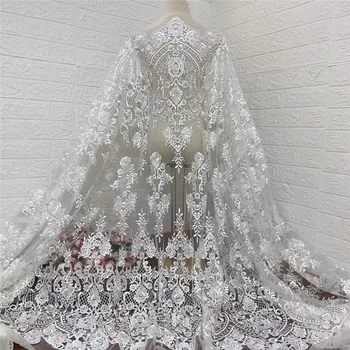 1 Kiemas, Aukštos klasės Off white Afrian prancūzijos Embroideried Tiulio tinklelio, Afrikos nėrinių audinio vestuvinė nuotakos suknelė suknelė 
