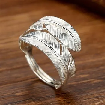 Originalus dizainerio Amatų Plunksnų atidarymo reguliuojamas žiedo žavesio unikalius Tailandiečių sidabro aukso skyriaus prabanga moterų prekės papuošalai 3