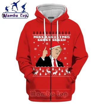 Mamba viršų 3D Spausdinimo Kalėdų Zipeer Hoodies Mielas Sniego Moterų Juokingi vyriški Zip Hoody Donald Trump Hip-Hop ' O Kaklo Vyrams Gobtuvu Kailis 4