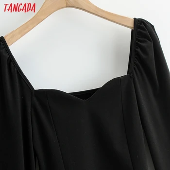 Tangada Moterys Juoda Vintage Marškinėliai Palaidinė Strethy Aikštėje Apykakle ilgomis Rankovėmis Chic Moterų Office Lady Marškinėliai 4P36 4