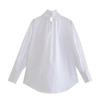Moterų Marškinėliai Balti Office Moteris Palaidinės 2021 Metų Mados Rudenį Lankas-mazgas Vintage Marškinėliai Topai Atsitiktinis ilgomis Rankovėmis Elegantiška Palaidinė 4