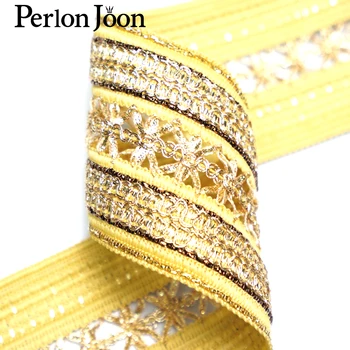 10yards 7cm Multi-color poliesteris, austi aukso siūlais nerijos juosta už maišą drabužių, aprangos siuvimas dekoratyviniai aksesuarai ZD014 4