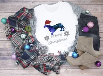 ZOGANKI Linksmų Kalėdų Takso Šuo Grafinis Atspausdintas Marškinėliai Moterims Mados Grafinis Mielas Viršūnes Estetinės Kawaii Marškinėliai 4