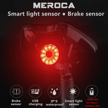 MEROCA WR15 Smart Dviračių Uodega Galinis Žibintas Auto Start Stop Stabdžiai IPX6 Vandeniui USB Mokestis Dviračių Uodega užpakalinis žibintas, Dviračio LED Šviesos 4