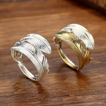 Originalus dizainerio Amatų Plunksnų atidarymo reguliuojamas žiedo žavesio unikalius Tailandiečių sidabro aukso skyriaus prabanga moterų prekės papuošalai 4