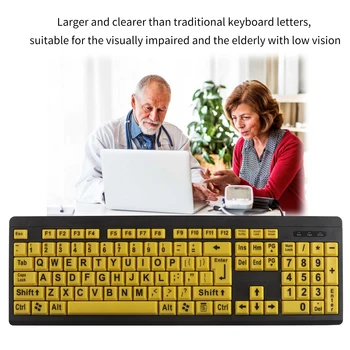 USB Laidinė Klaviatūra Ergonomiška Kompiuterio Klaviatūra Su 104 Keycaps Geltona Klavišus Juoda Raidė Vielos Klaviatūros Prasta Vyresnio amžiaus žmonių Regėjimą 5