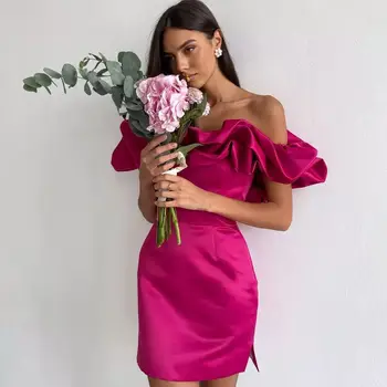 Vestidos Elegantes Para Mujer Violetinė Off Peties Vakaro Suknelės 2022 Raukiniai Satino Prom Chalatai Oficialų Naktį Vestidos De Fiesta 5