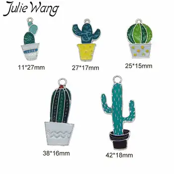 Julie Wang 5VNT Įvairių Stilių Emalio Vazoninių Augalų Kaktusas White K Tonas Žavesio Karoliai, Auskarai, Papuošalai Išvados Priėmimo Priedų 5