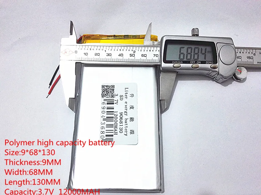 1pcs Polimero ličio baterija 3.7 V,12000MAH 9068130 galima pritaikyti didmenines CE, ROHS, FCC KAULŲ ir kokybės sertifikavimo 2
