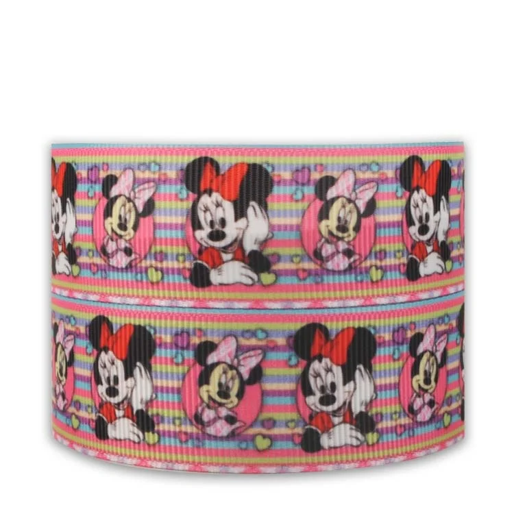 25mm Vaivorykštė Dryžuotas Spausdinti Mickey Minnie Mouse Grosgrain Kaspinu Lankas 