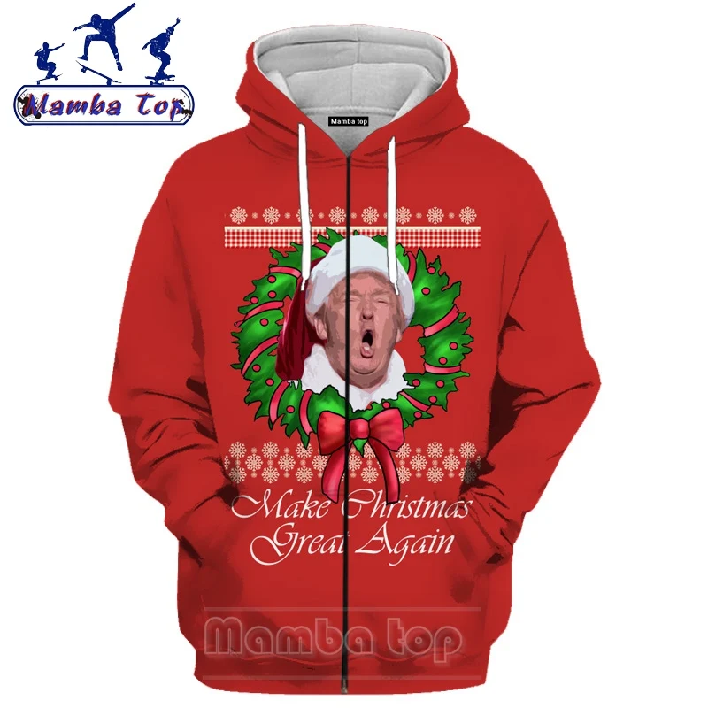Mamba viršų 3D Spausdinimo Kalėdų Zipeer Hoodies Mielas Sniego Moterų Juokingi vyriški Zip Hoody Donald Trump Hip-Hop ' O Kaklo Vyrams Gobtuvu Kailis
