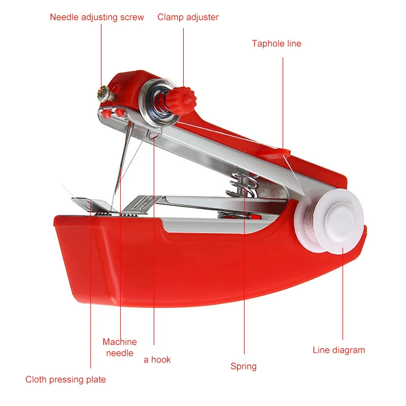 Raudona Mini Siuvimo Mašinos Rankdarbiams Belaidžius Rankiniai Drabužius Naudinga Nešiojamųjų Siuvimo Mašinos Rankų Darbas Įrankiai, Reikmenys 3