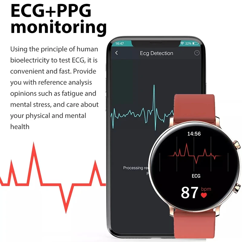 Mados EKG PPG Smart Watch Moterys Vyrai IP68 Vandeniui Širdies ritmo Monitorius 