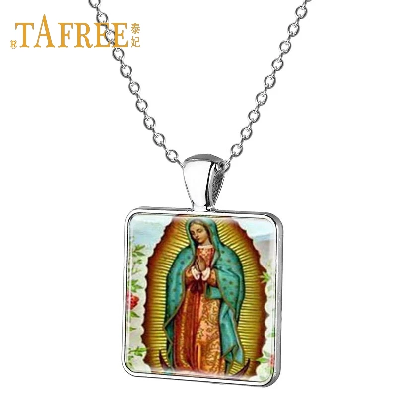 TAFREE Guadalupe pakabukas karoliai sidabruotas Mergelės Marijos Katalikų Religinės Stiklo kupolas bangle mados moterų papuošalai AA90 3
