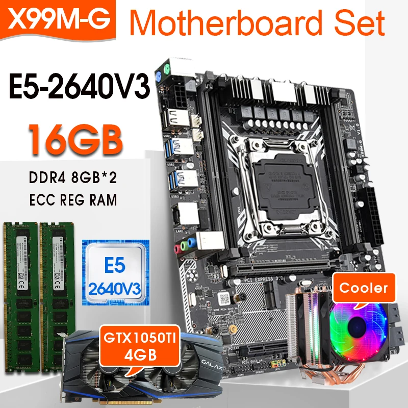 X99M-G plokštė LGA2011-3 E5 2640v3 CPU 2vnt x 8GB = 16GB DDR3 2133Mhz ECC REG GTX1050TI 4GB vaizdo plokštė ir AUŠINTUVAS combo 3