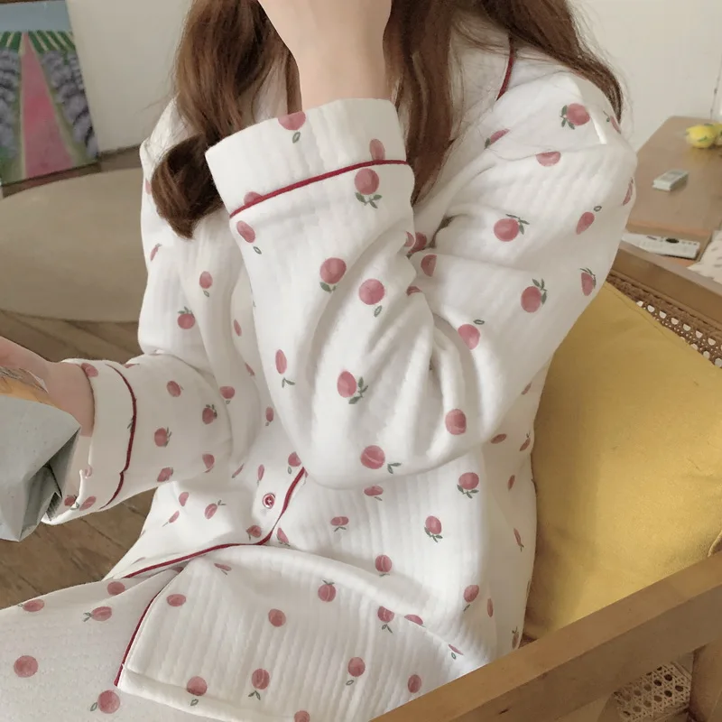 Japonija naujas žiemos oro medvilnės pajama nustatyti warm peach home drabužius saldus ilgomis rankovėmis sleepwear tirštėti baltos kelnės pijamas L749