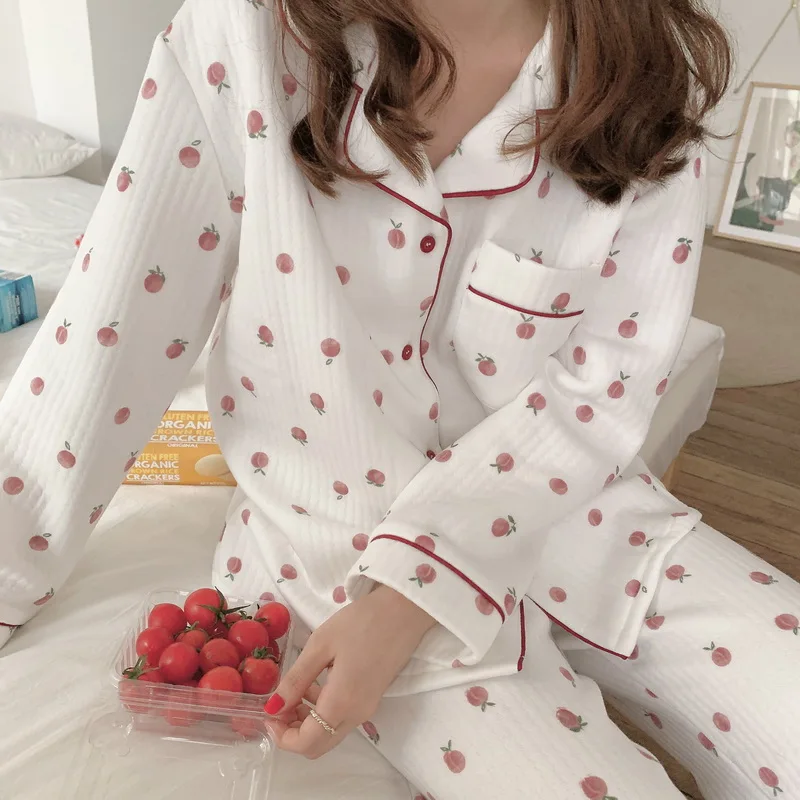 Japonija naujas žiemos oro medvilnės pajama nustatyti warm peach home drabužius saldus ilgomis rankovėmis sleepwear tirštėti baltos kelnės pijamas L749 2