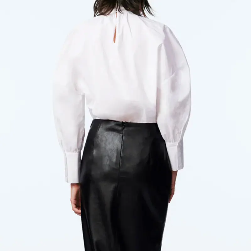 Moterų Marškinėliai Balti Office Moteris Palaidinės 2021 Metų Mados Rudenį Lankas-mazgas Vintage Marškinėliai Topai Atsitiktinis ilgomis Rankovėmis Elegantiška Palaidinė 5