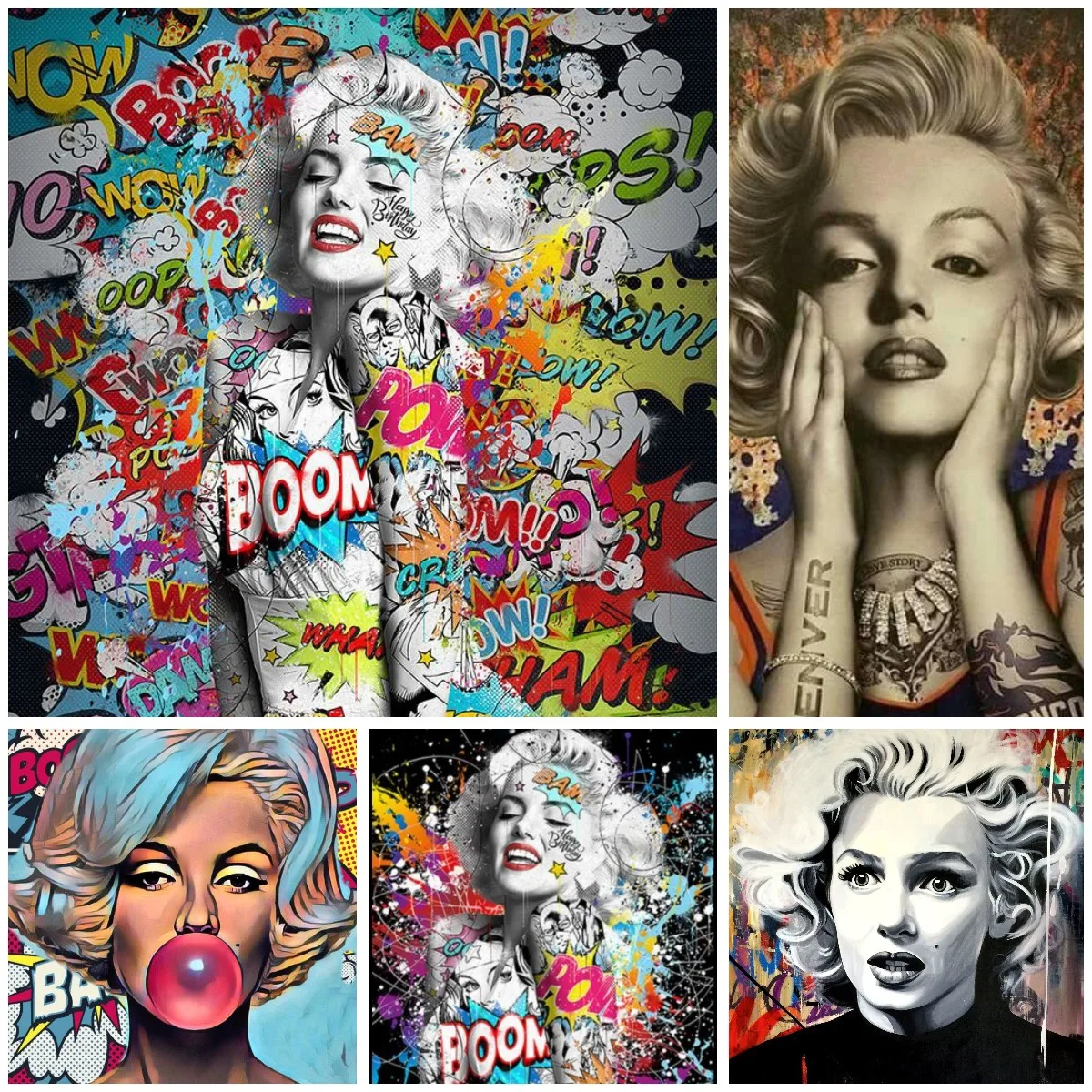 Spalva Grafiti Marilyn Monroe-Deimantai, Mozaika, Sienos Meno Amatų Karoliukai Suaugusiems Kryželiu Rinkiniai Gatvės Pop Diamond Tapyba 0