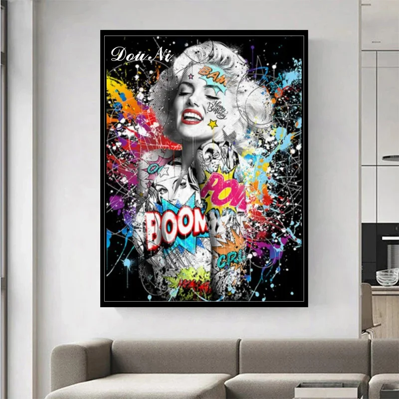 Spalva Grafiti Marilyn Monroe-Deimantai, Mozaika, Sienos Meno Amatų Karoliukai Suaugusiems Kryželiu Rinkiniai Gatvės Pop Diamond Tapyba 1