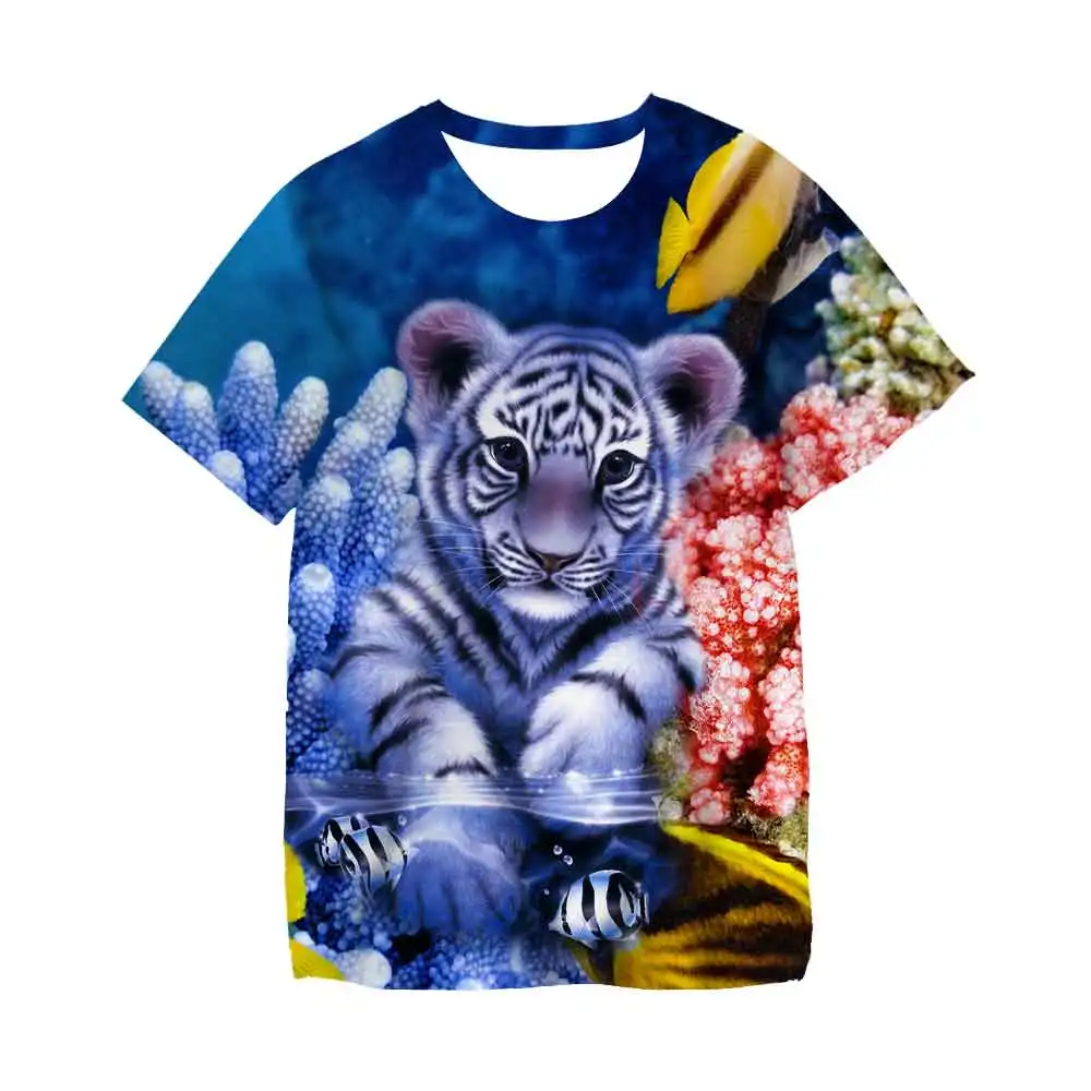 Juokingas ir mielas kūdikis berniukas drabužius 3D animaciją liūtas/eagle/tigras T-shirt gyvūnų vasaros mados berniukas, mergaitė individualumą trumparankoviai
