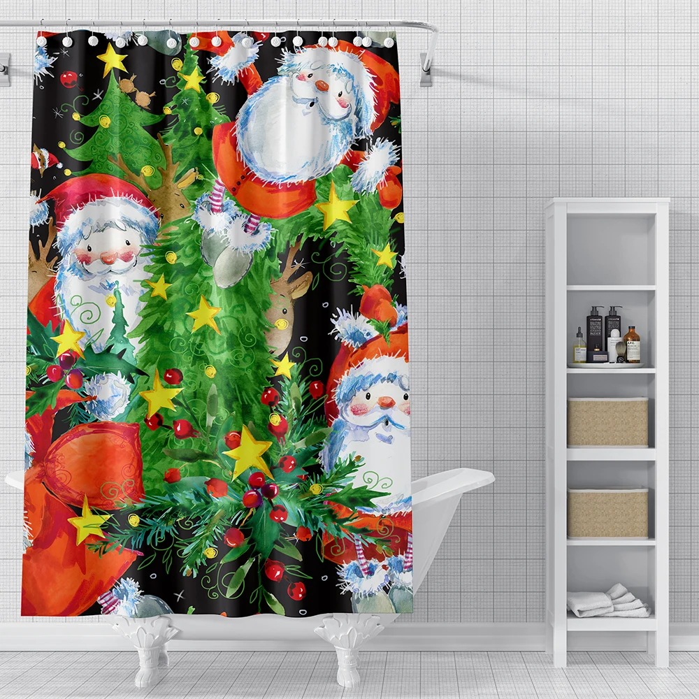 Kalėdos Santa Claus Vonios kambarys Dušo Užuolaidos 3D Kalėdų Modelis Dušo Užuolaidos Miltligė Įrodymas, Vandeniui Vonios Užuolaidos Kabliukai 2