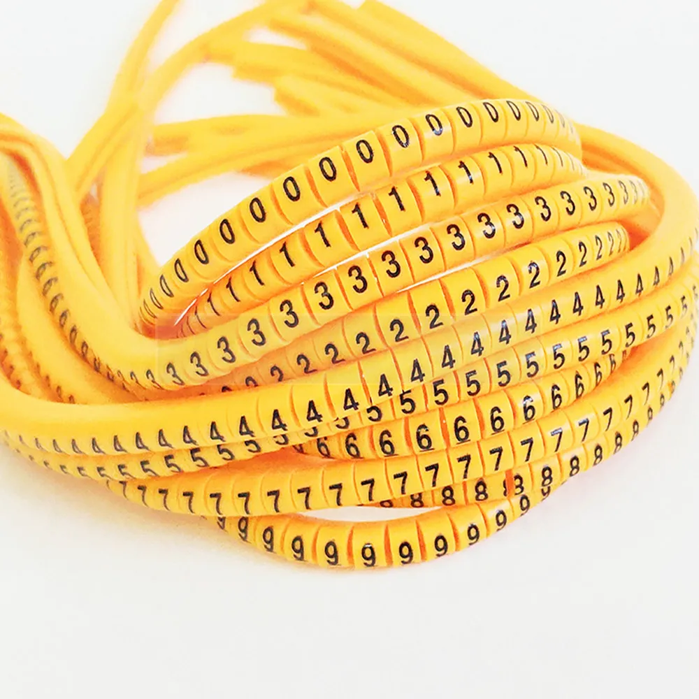 Kabelio markerEC-0 500PCS geltonos spalvų derinys skaičius Kabelis Viela Žymeklis Skaičius nuo 0 iki 9, Kabeliui, Dydis 1.5 sqmm PVC medžiagos, laidų žymeklis 0
