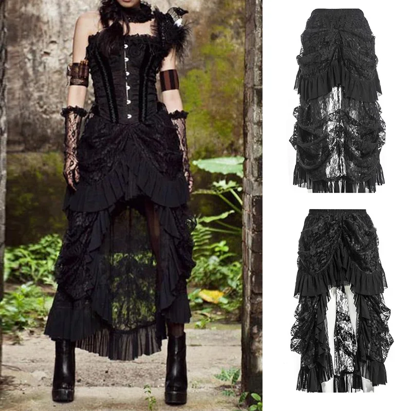 Moterų Kostiumai Sijonas Steampunk Gotikos Nėrinių Lady Drabužių Aukštas Žemas Pynimas Šalies Sijonai Lolita Viduramžių Viktorijos Punk Sijonas