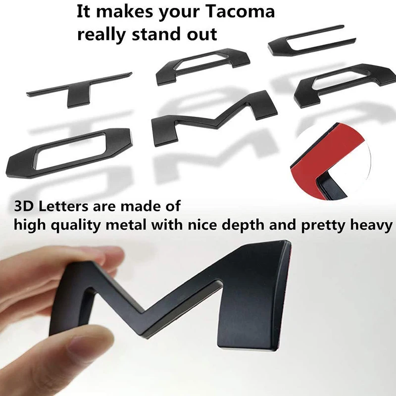 3D Iškėlė Bagažinės Įterpti Raidžių Emblema Toyota Tacoma 2016-2019 Emblema Įdėklai (Matinis Juodas) 5