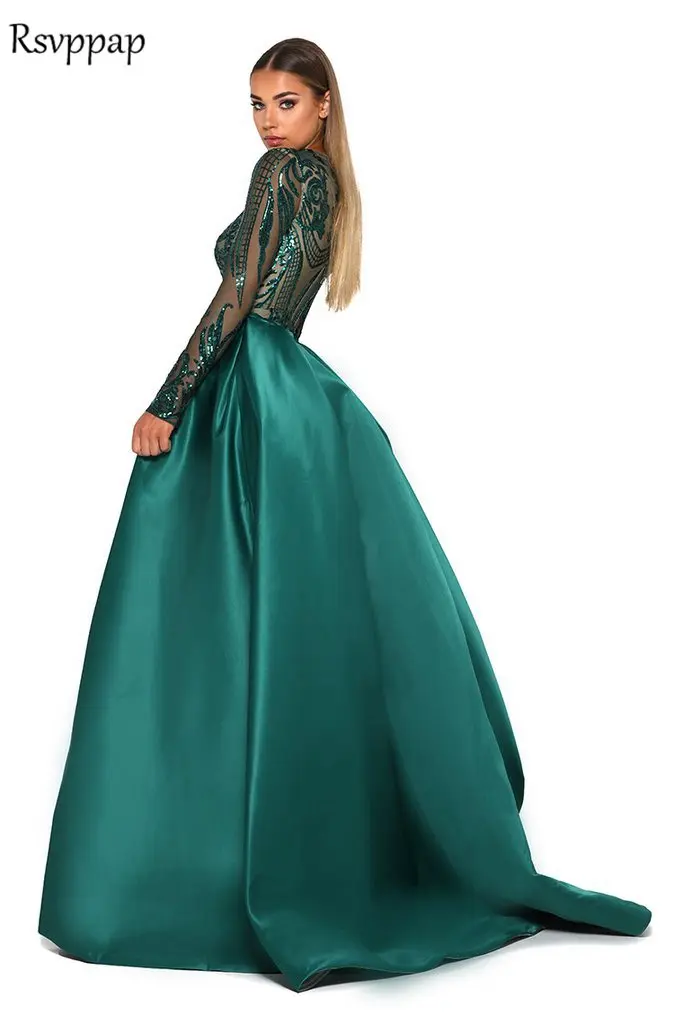 Ilgą Vakarinę Suknelę 2022 Ilgomis Rankovėmis Undinė Nėrinių Saudo Arabijos Smaragdas Žalia Moterų Oficialią Vakaro Suknelė Su Nuimamais Traukinys 5