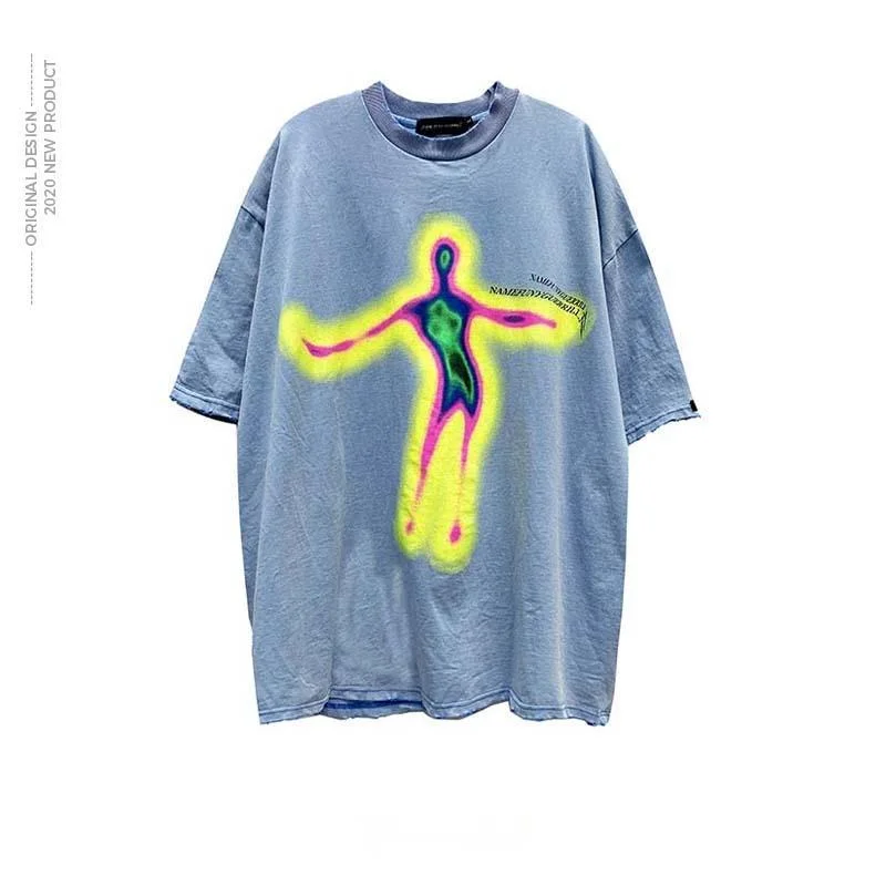 Vasaros Iškreiptas Portretas Spausdinimo T-shirt Vyrai Y2k Hip-Hop trumparankoviai Streetwear Negabaritinių Retro Vyrų Marškinėliai 3