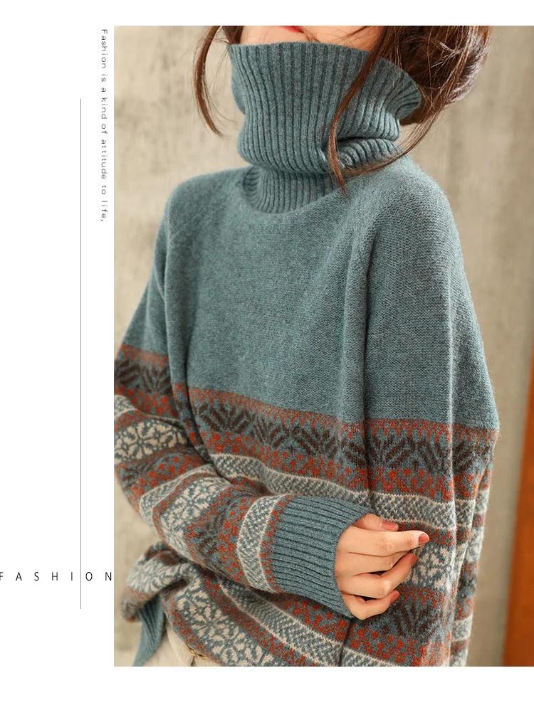 Vatos, Šiltų Drabužių Prarasti Viršuje Žiemos Etninės Stiliaus Megztinis Megztas Golfo Atsitiktinis Modelio Raštuotas Megztinis Moteris 1