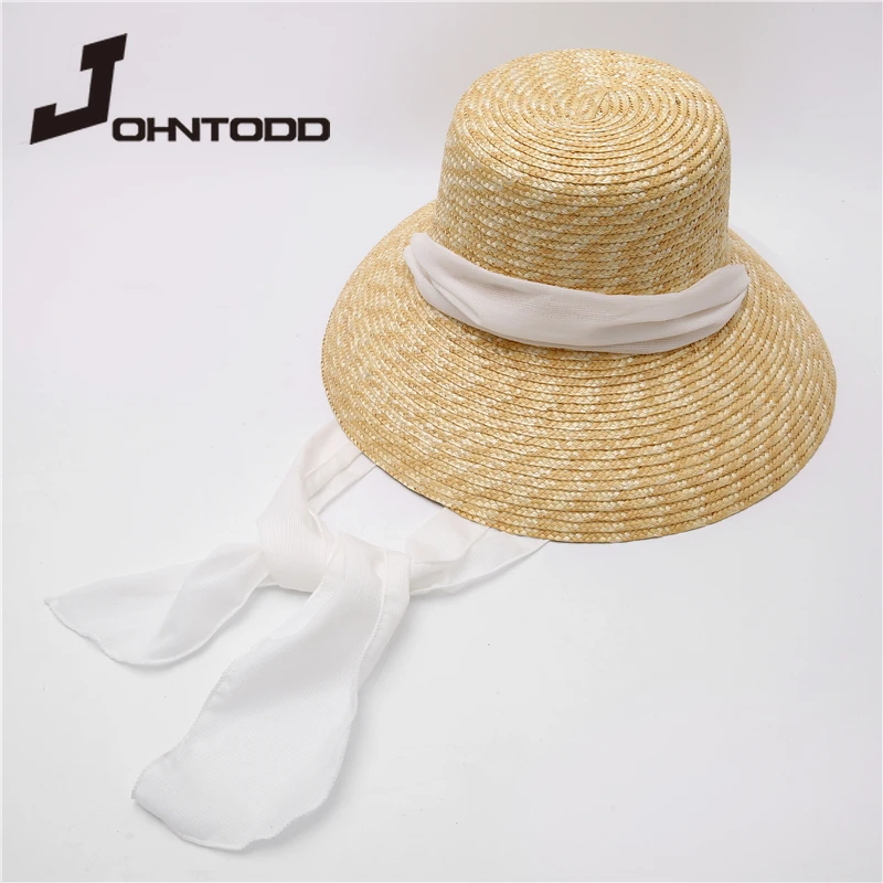2021 Naujas Moterų Vasarinių Kviečių Šiaudų Skrybėlę su Balta Juostele Kaklaraištį Ponios Platus Kraštų Flat Top SunHats UV Apsauga Paplūdimio Kepurė 5