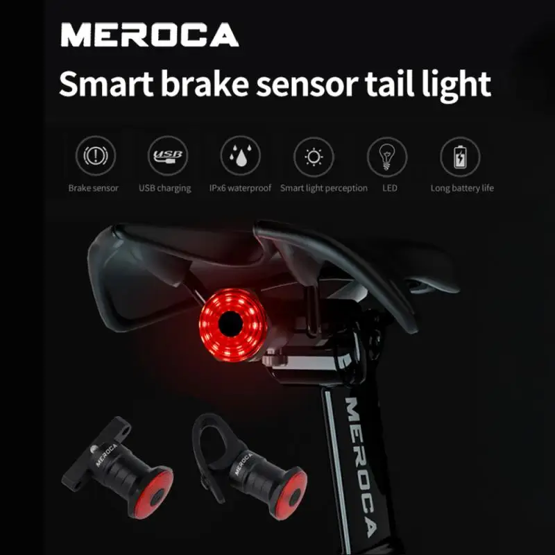 MEROCA WR15 Smart Dviračių Uodega Galinis Žibintas Auto Start Stop Stabdžiai IPX6 Vandeniui USB Mokestis Dviračių Uodega užpakalinis žibintas, Dviračio LED Šviesos 1