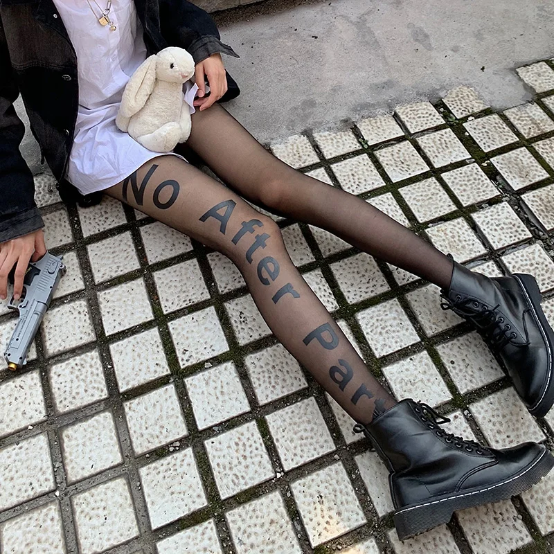 Moterys, Sexy Permatomos Kojinės Užrašai Raštuotas Nailono Kojinės Gothic Punk Laiškas Išspausdintas Tatuiruotės Pėdkelnės