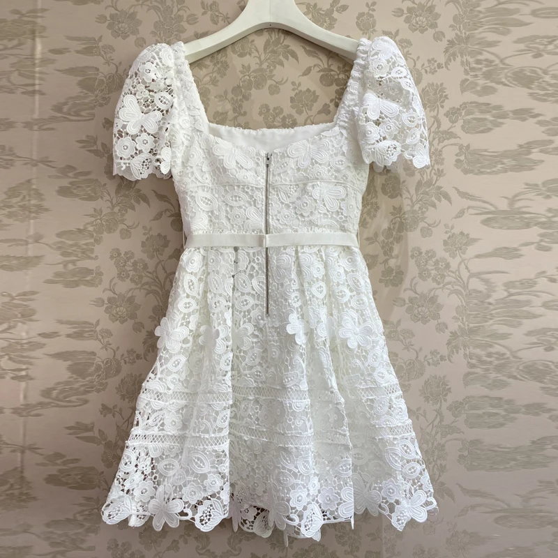 AELESEEN Aukštos Kokybės kilimo ir tūpimo Tako Mados Moterų Nėrinių Suknelė 2021 M. Vasaros Aikštėje Apykaklės Gėlių Siuvinėjimas Dangaus Mėlyna Balta Elegantiška Suknelė