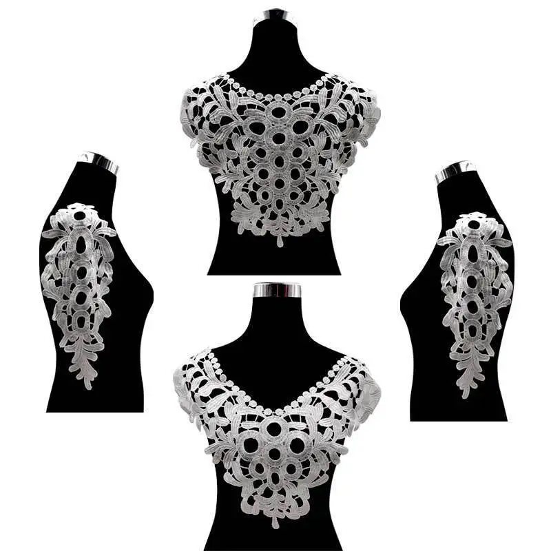 4PCS/Set Elegantiška Baltos spalvos Medvilniniai Siuvinėjimo Raišteliais Apykaklės Iškirpte Nėrinių Aplikacijos Vestuvių Suknelė 